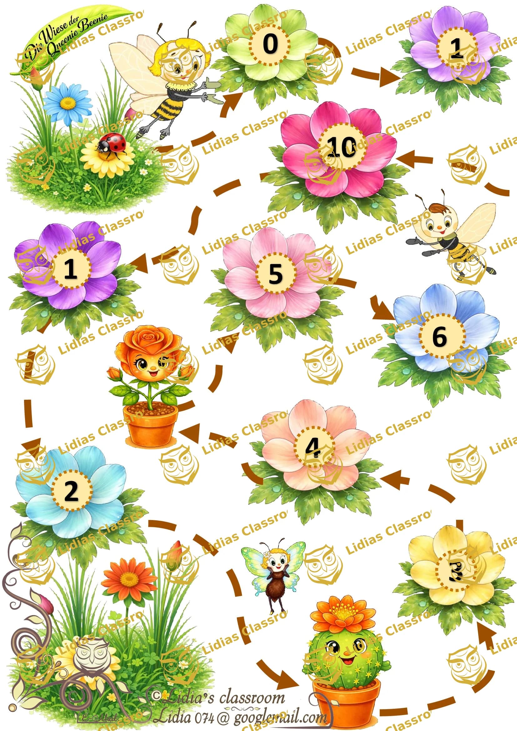 Die Wiese der Queenie Beenie / Russische Zahlen üben 1-10 / Lernspiel