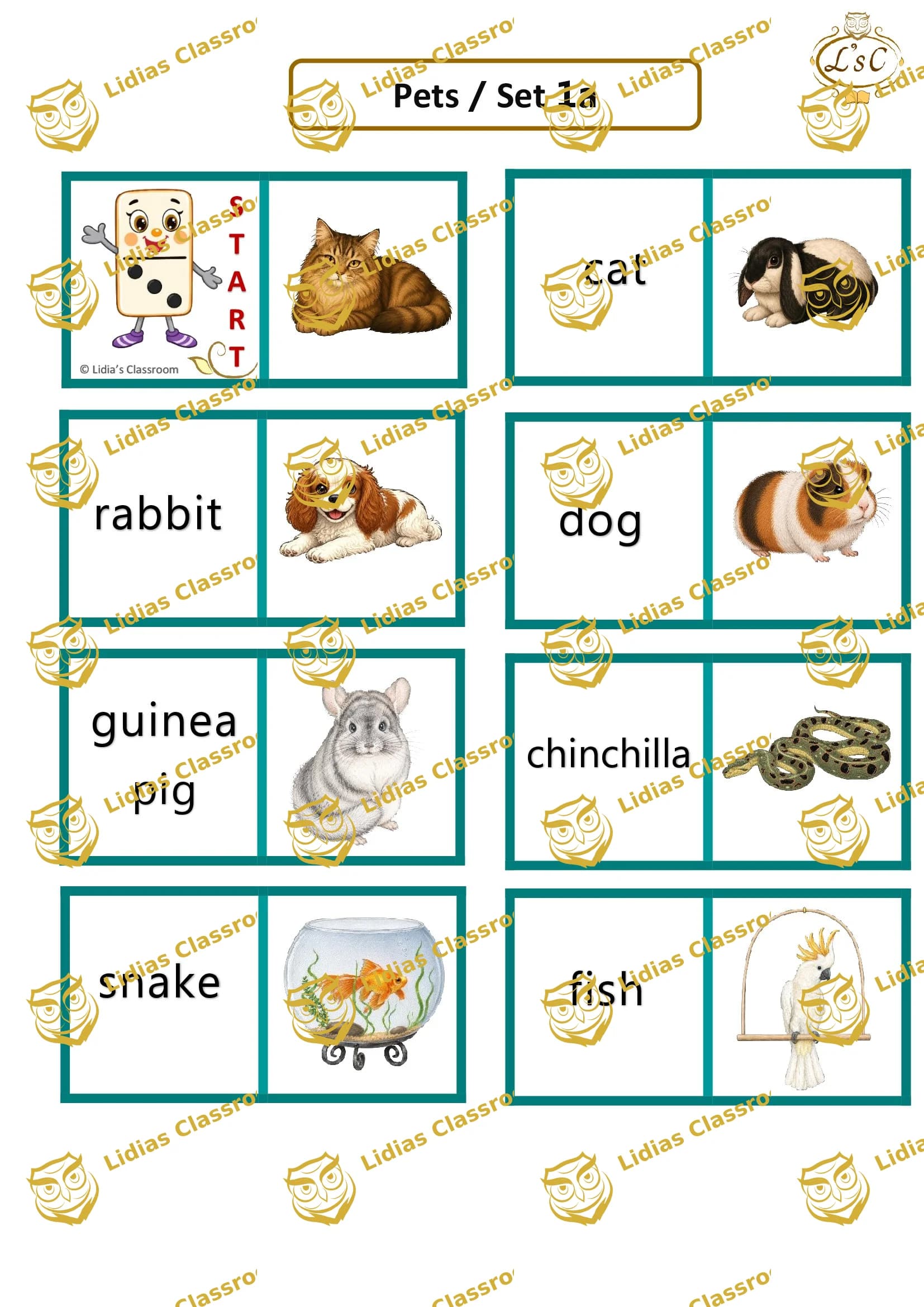 Englisch-Lernspiel für Kinder: Thema Haustiere zum Ausdrücken / Teil 1a