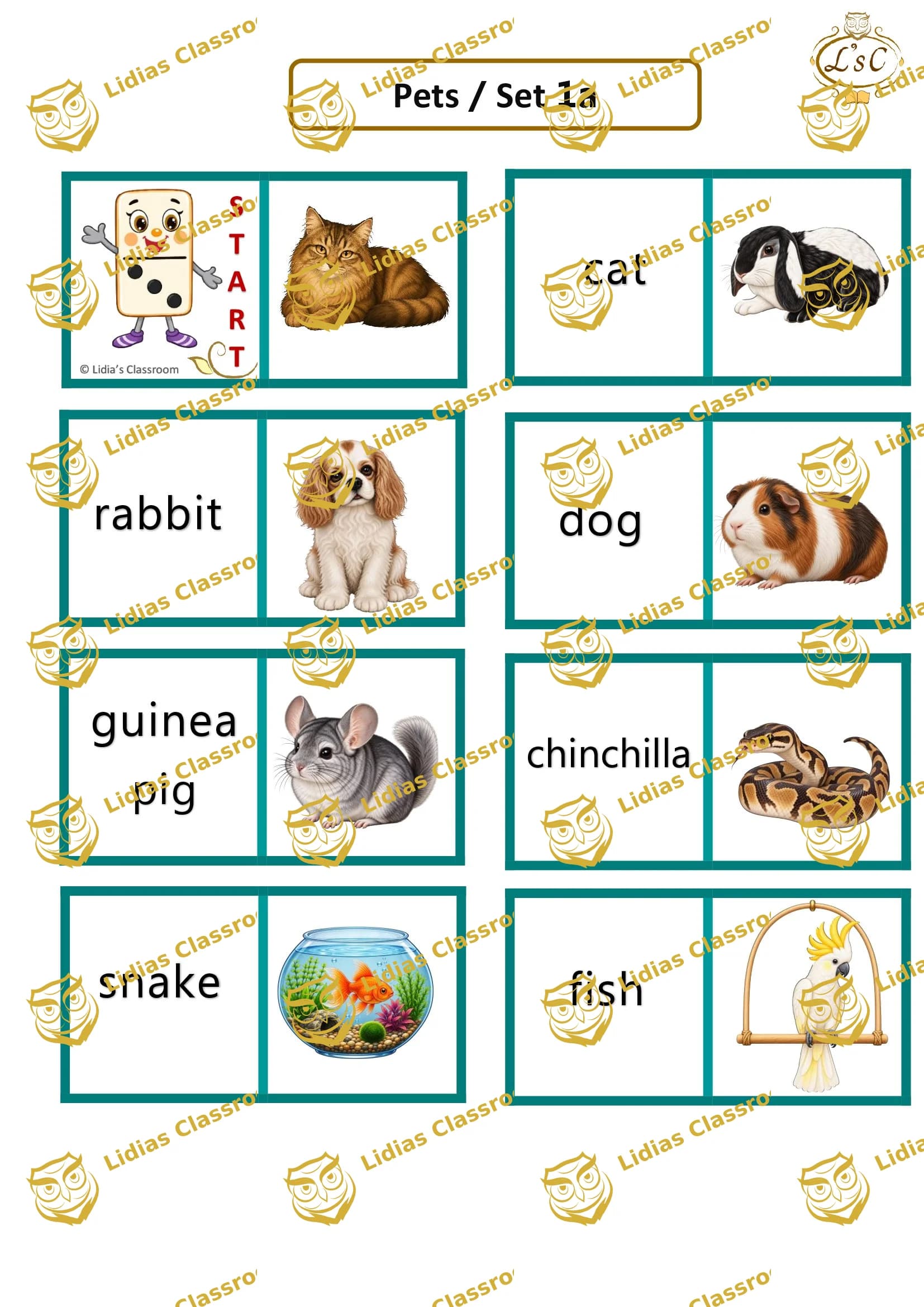 Englisch-Lernspiel für Kinder: Thema Haustiere zum Ausdrücken / Teil 1a