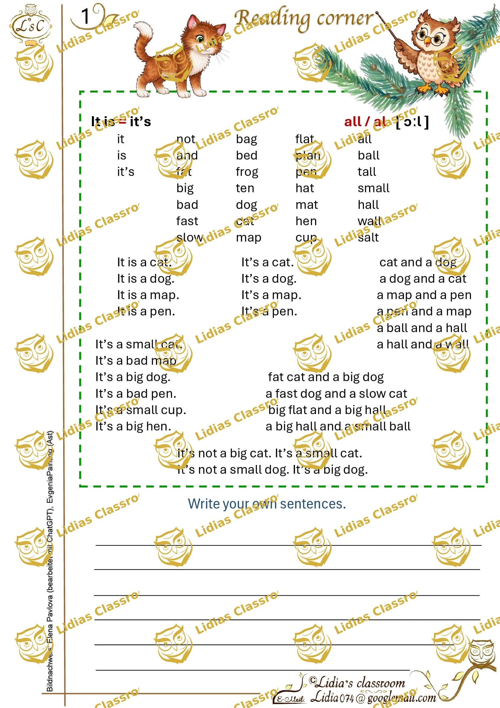 Englisch Lesen für Anfänger, Reading Corner Arbeitsblatt 1 , PDF