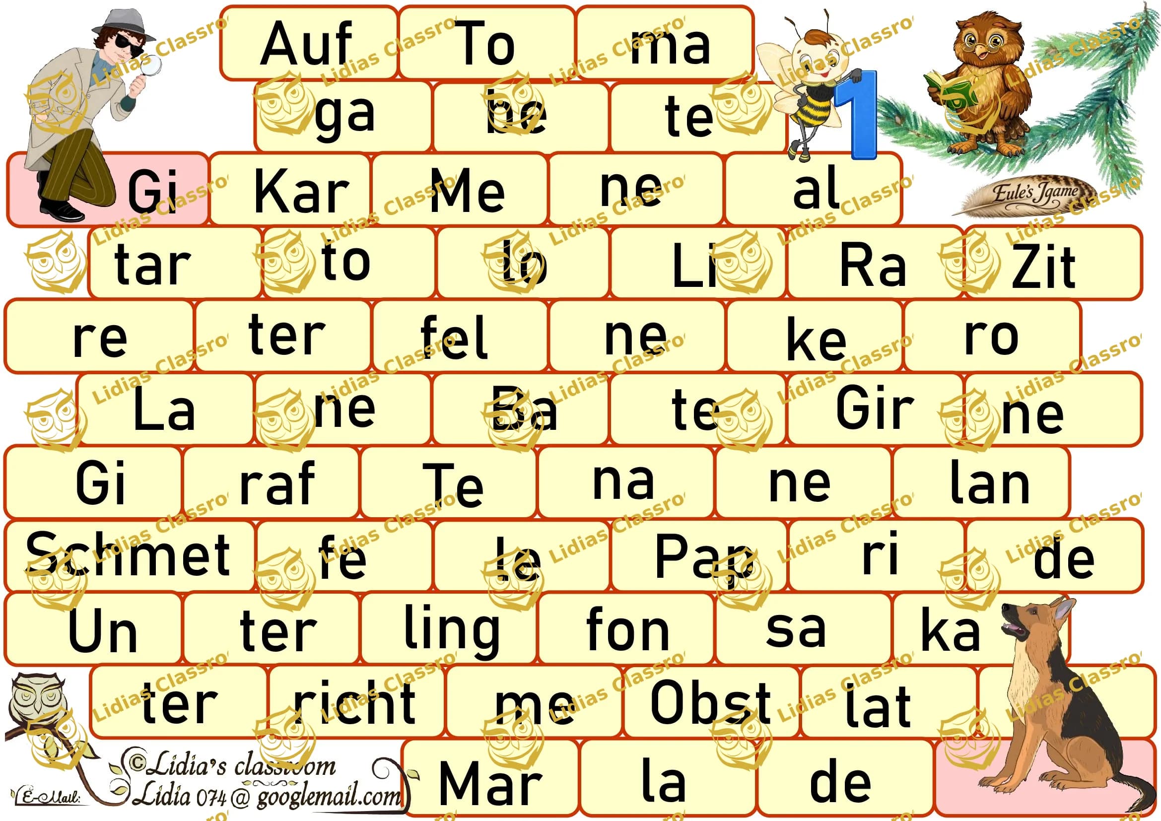 Eule's Jgame 1 / Erstlesen / Wörter finden / Silben