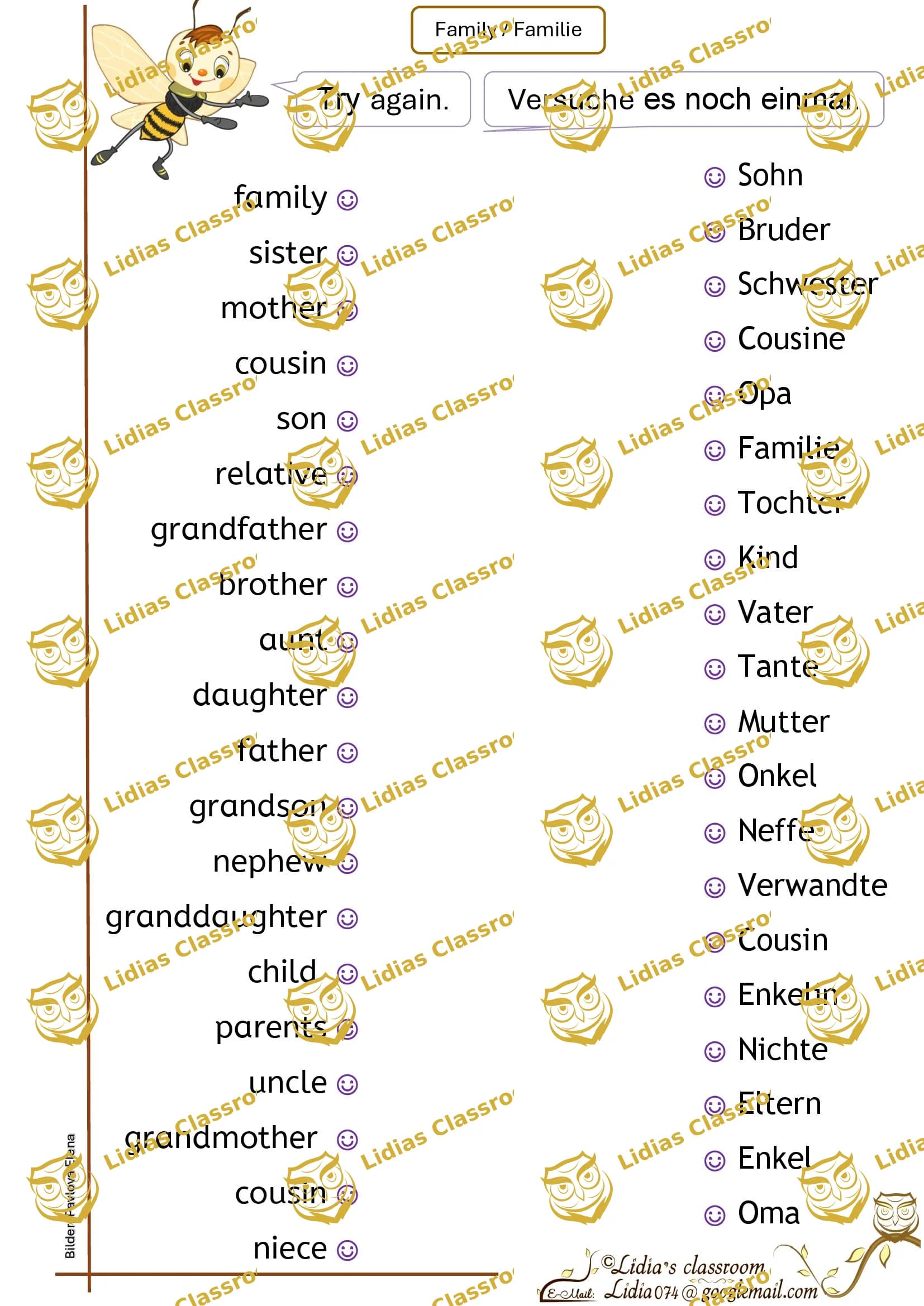 Familie / Vokabeln / Englisch und Deutsch