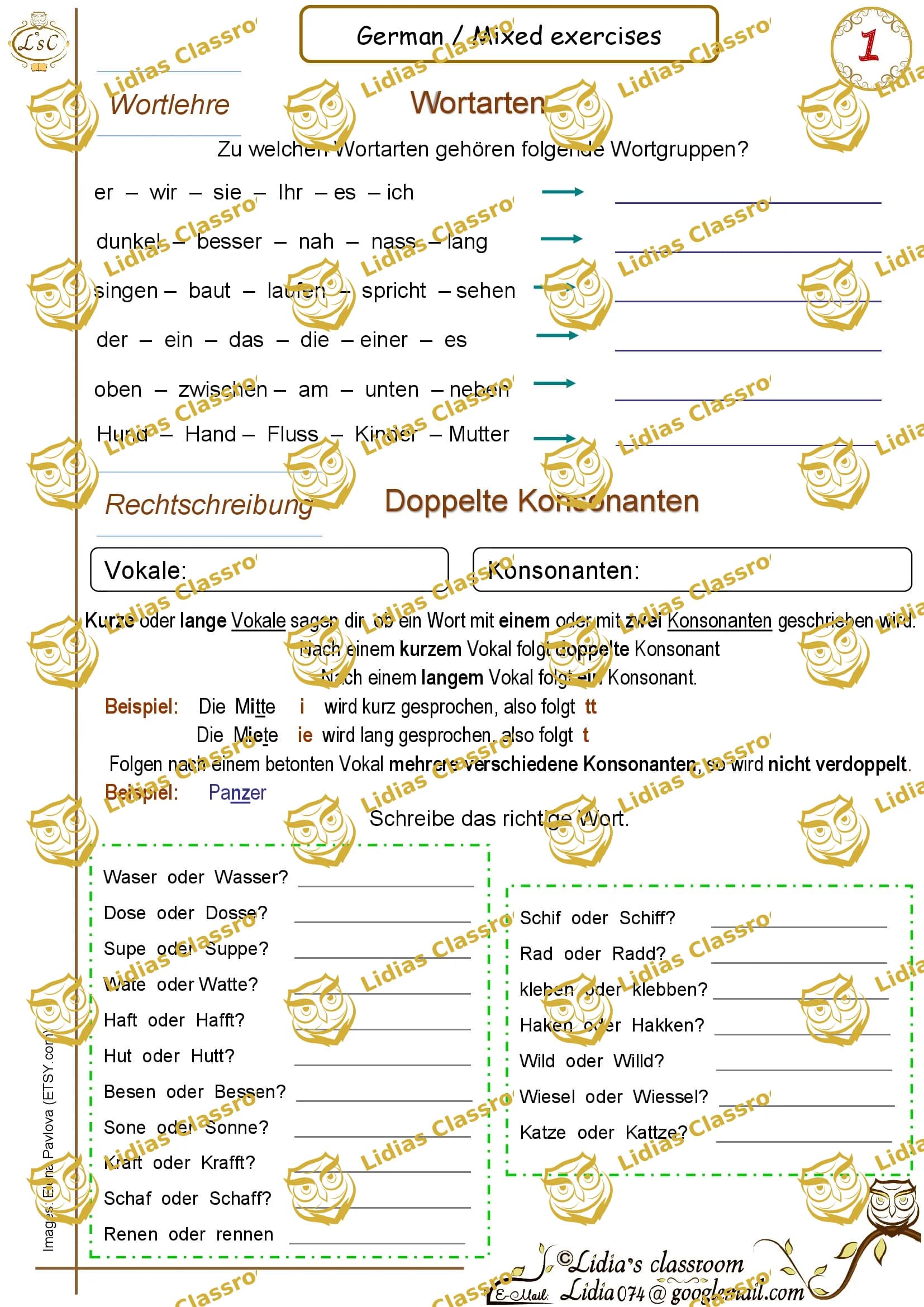 Grammatik und Rechtschreibung / Wortarten / Doppelkonsonsnten