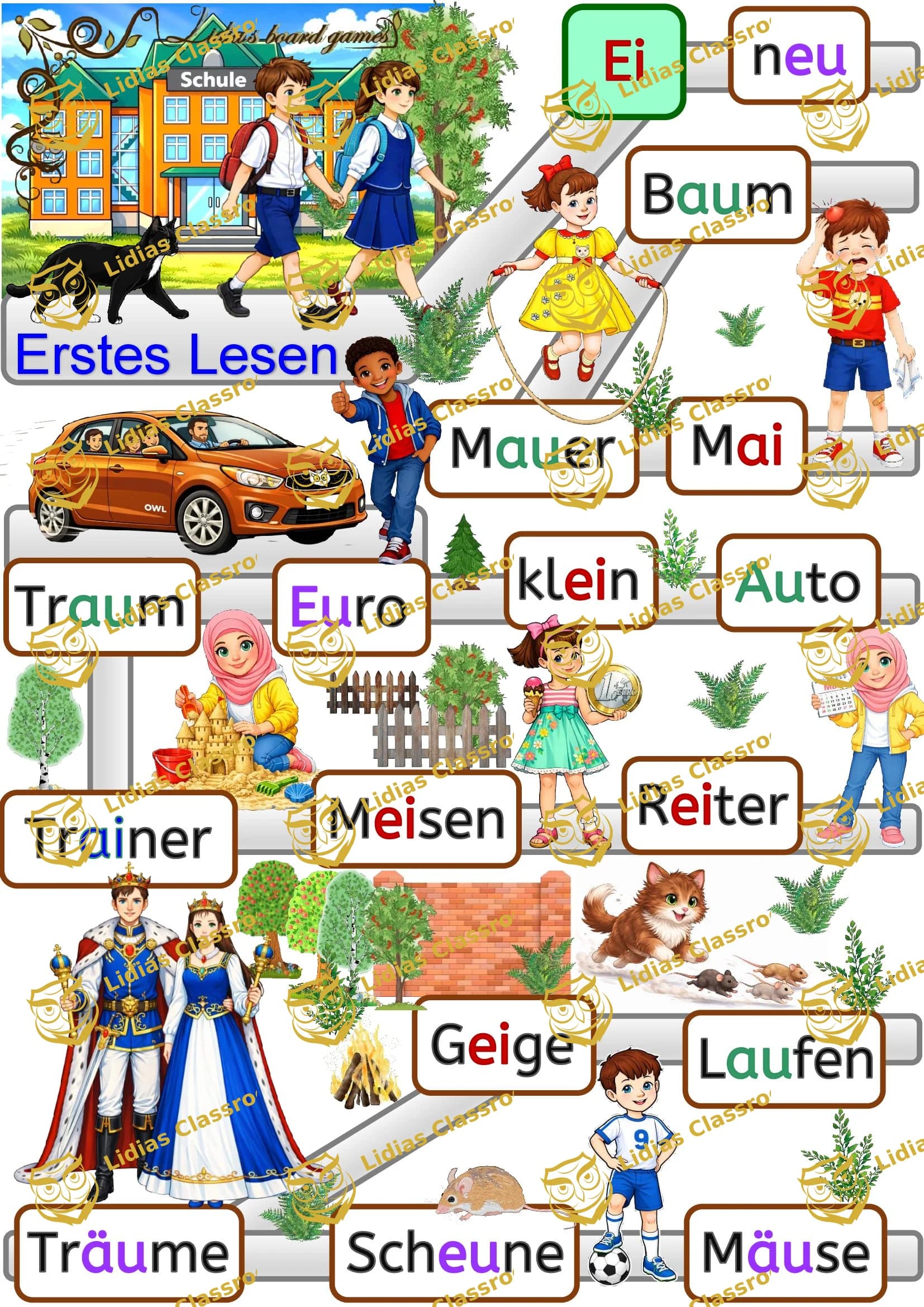 Rechtschreib-Spiel / Selbstlaute / Brettspiel