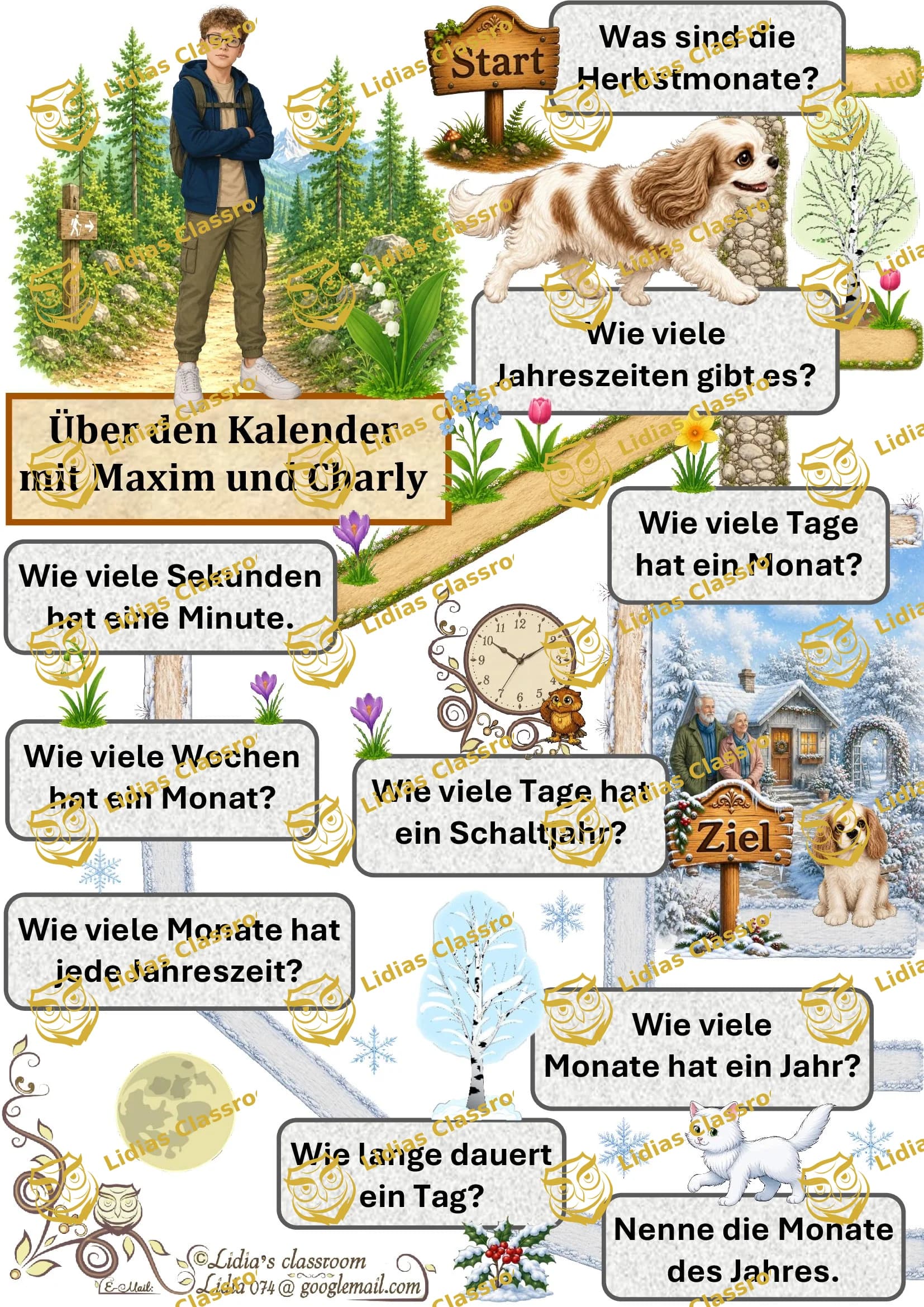 Rund um den Kalender mit Maxim und Charly / Brettspiel /PDF