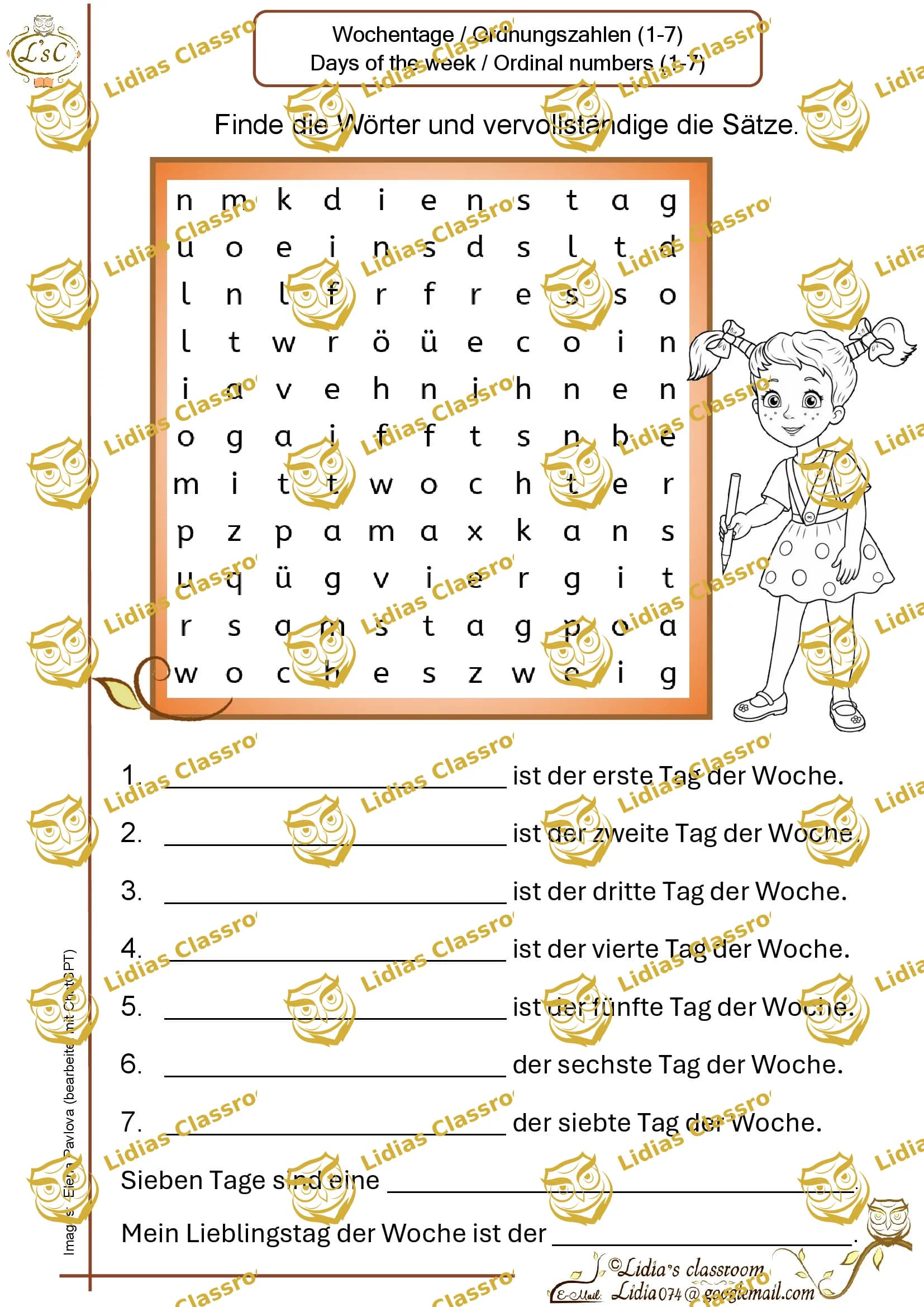 Wochentage / Deutsch / Arbeitsblätter /PDF